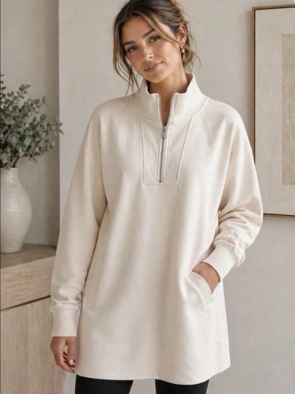 Sage Collective Tapioca Half Zip Pullover Sweatshirt Women's Size Small